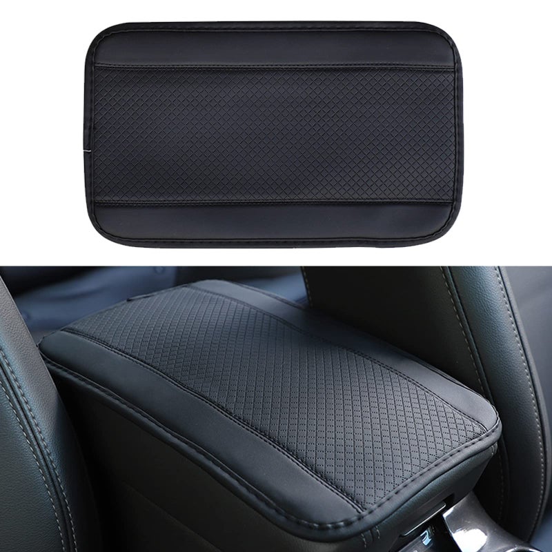 Miytsya Four Seasons Universal Armrest Box Mat  Fiber Leather Embossing  Waterproof Armrest Cover Center Console Mat Fit for Most Car  SUVs  Truck (Black) - Image 1